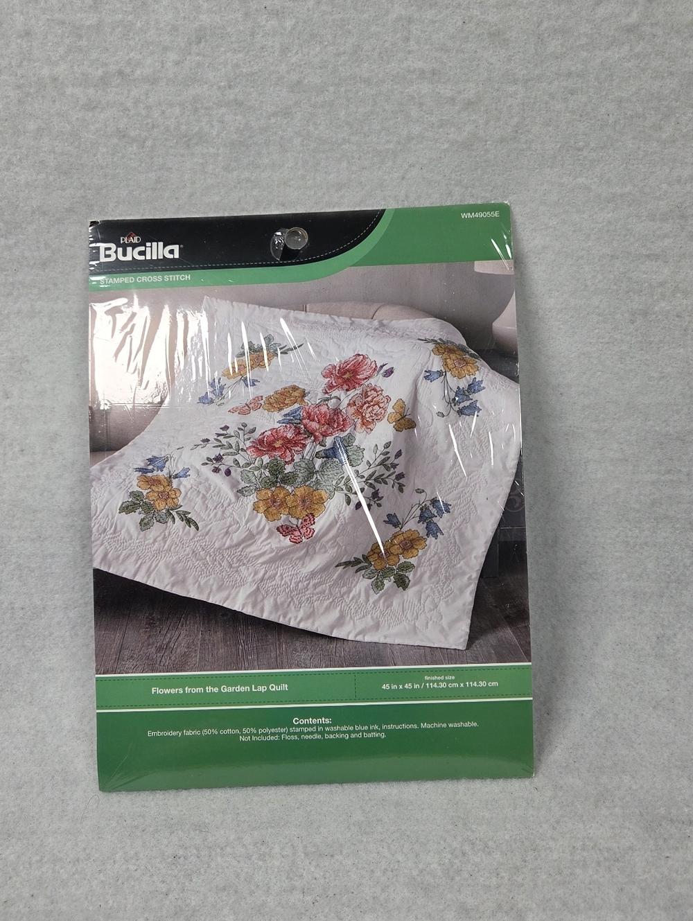 New Bucilla Stamped Cross Stitch Flowers from the Garden Lap Quilt- WM49055E